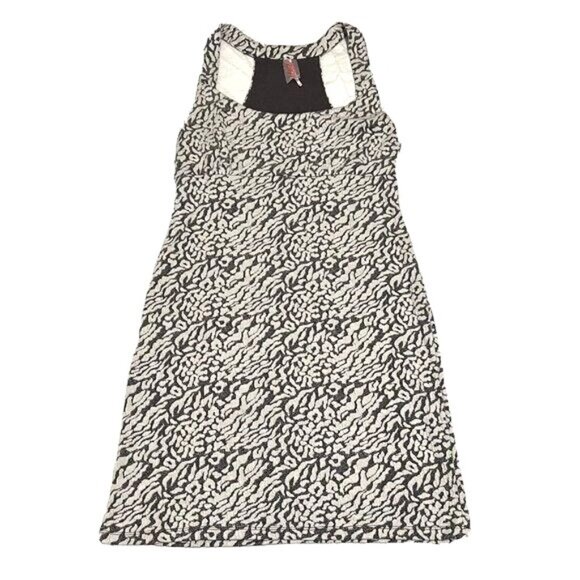 Free People Gray White Leopard Print Knit Racerback Mini Bodycon Dress Womens M - Picture 2 of 5